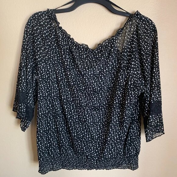 AB Studio Women's XL Black and White Polka Dot Blouse with 3/4 sleeves - Picture 4 of 14